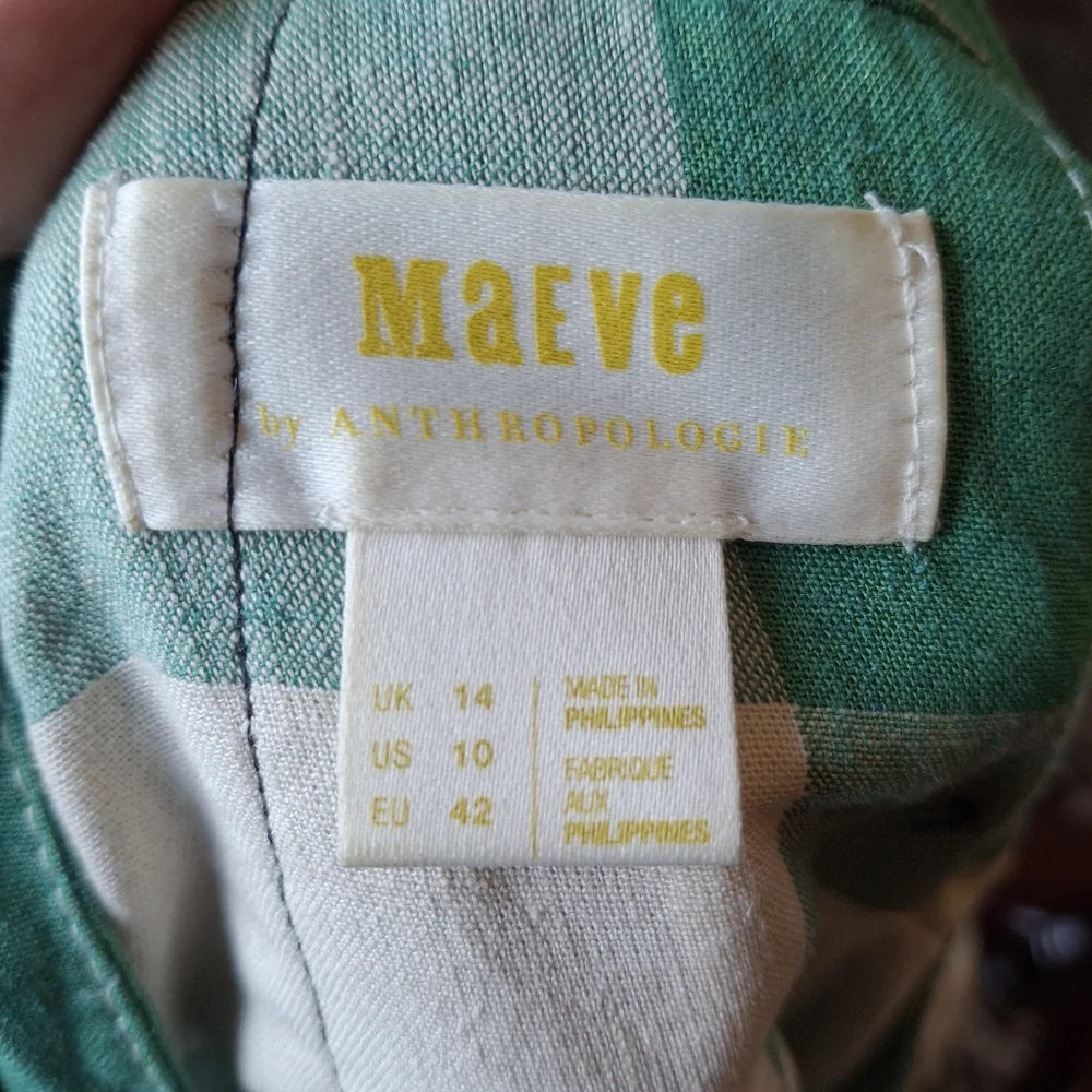 Maeve Anthropology Green and White Checkered Dress Size 10 - Picture 11 of 13